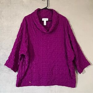 Joseph Ribkoff Textured Bubble Top Draped Cowlneck Womens 10 Fuchsia Rasberry